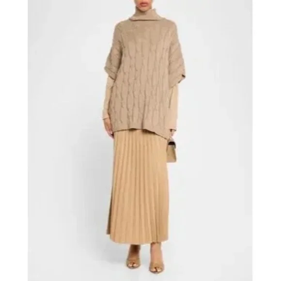EILEEN FISHER Pleated Wool-Silk Midi Skirt Biscuit NWT - Picture 2 of 8